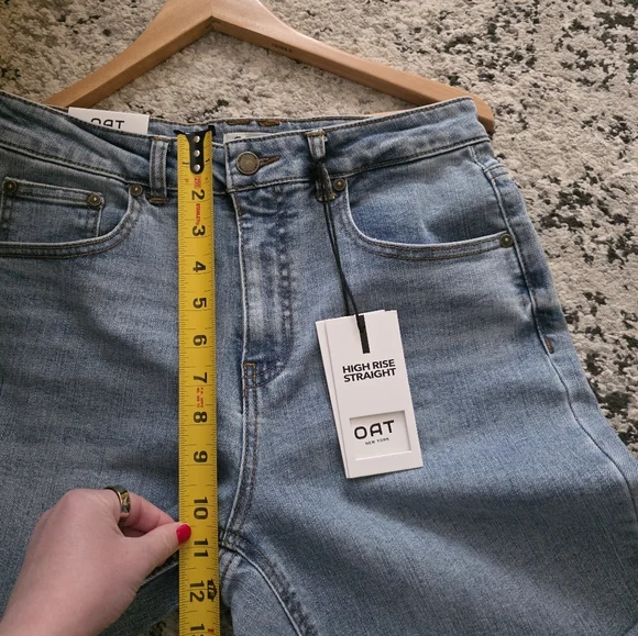 OAT Highrise Straight Jeans Raw Hem Womens 6/28 NWT Light Wash Blue Western Boho - Picture 3 of 7